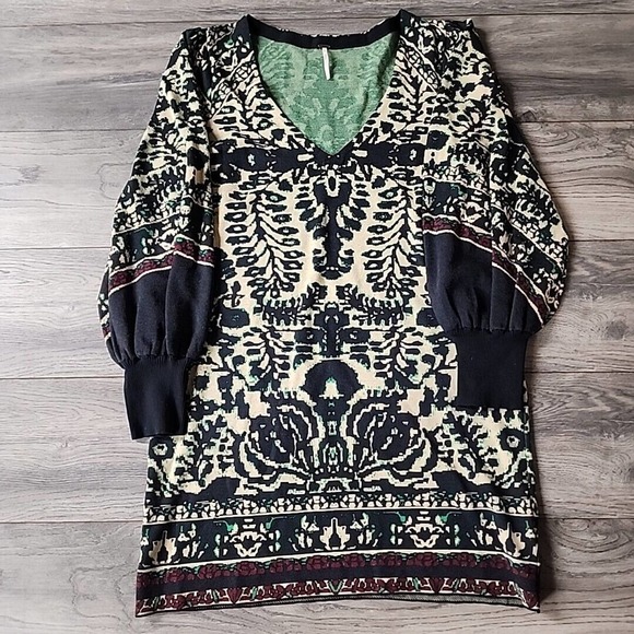 Free People Music & Lyrics Sweater Puff Long Sleeve Mini Dress Sz M - Picture 2 of 4